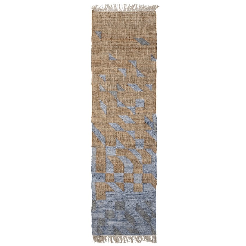 Béžovo-modrý jutový koberec Bloomingville Vikka 75 x 245 cm