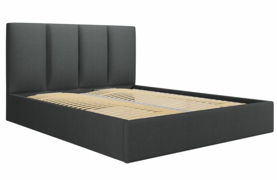 Šedá látková dvoulůžková postel MICADONI Pyla 160 x 200 cm s úložným prostorem