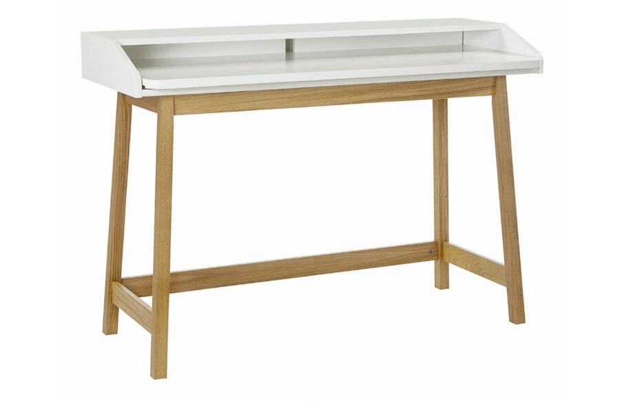 Bílý pracovní stůl Woodman St James s dubovou podnoží 116x47 cm