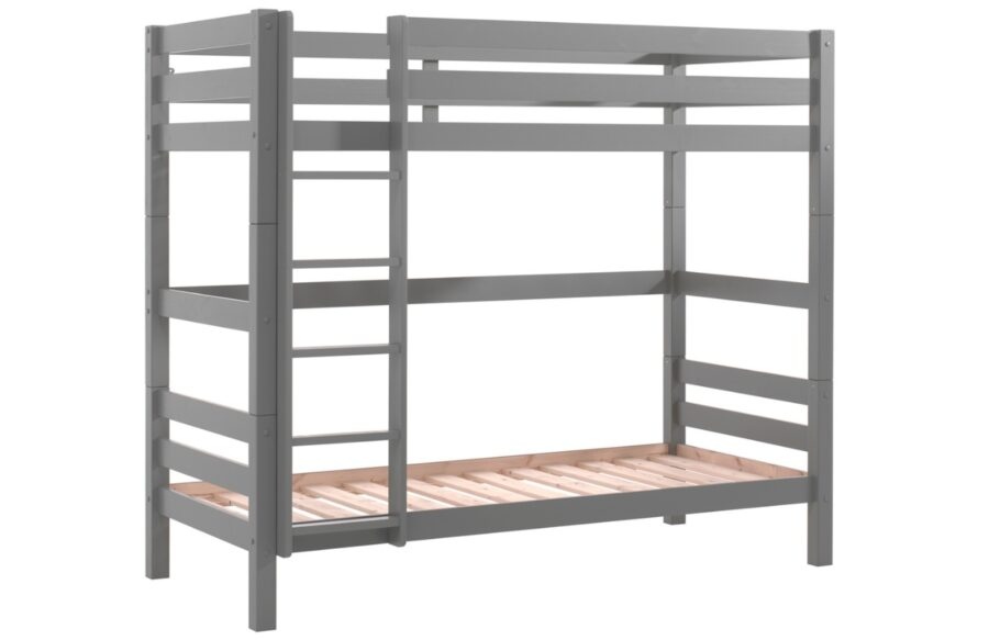 Šedá borovicová dvoupatrová postel Vipack Pino 90 x 200 cm s rámem uprostřed