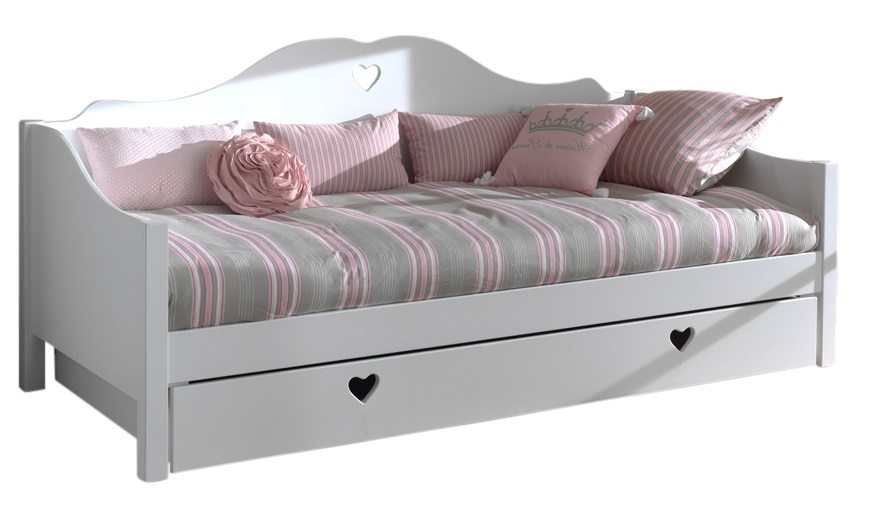Bílá dřevěná dětská postel/pohovka Vipack Amori 90 x 200 cm se zásuvkou