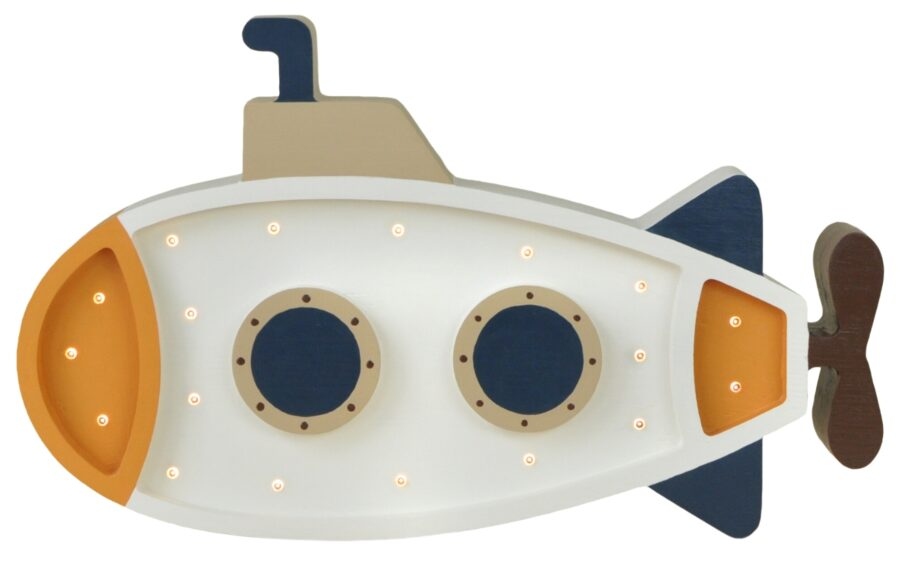 Peekaboo Bílá dřevěná dětská LED lampa Ponorka 40 cm