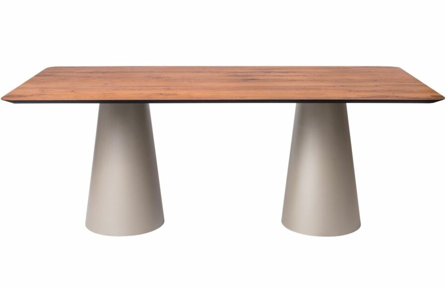 Hnědý dubový jídelní stůl Marco Barotti 180 x 90 cm s matnou stříbrnou podnoží