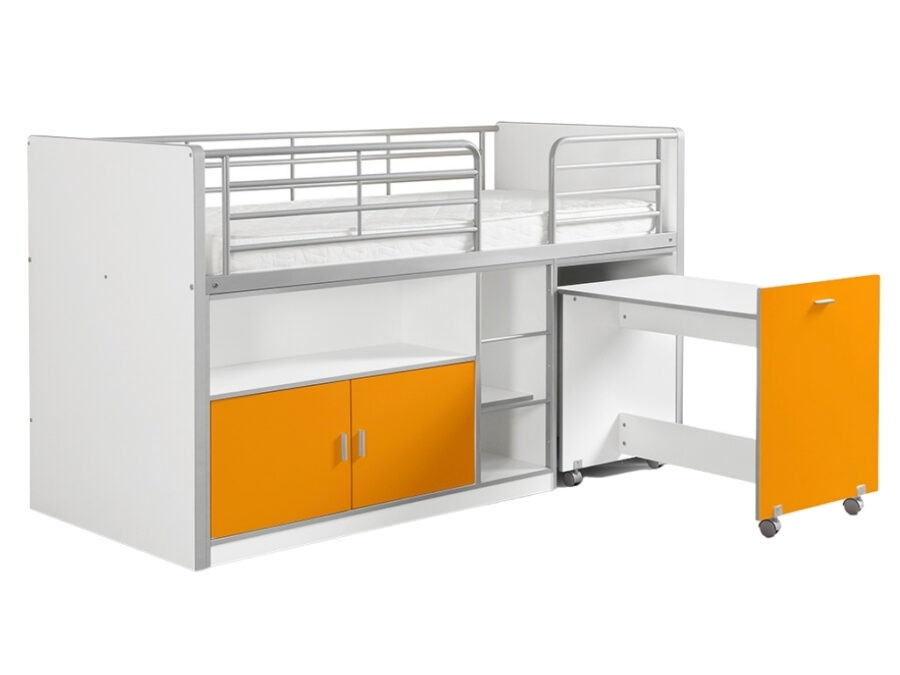 Oranžová patrová postel se stolkem a komodou Vipack Bonny 90 x 200 cm