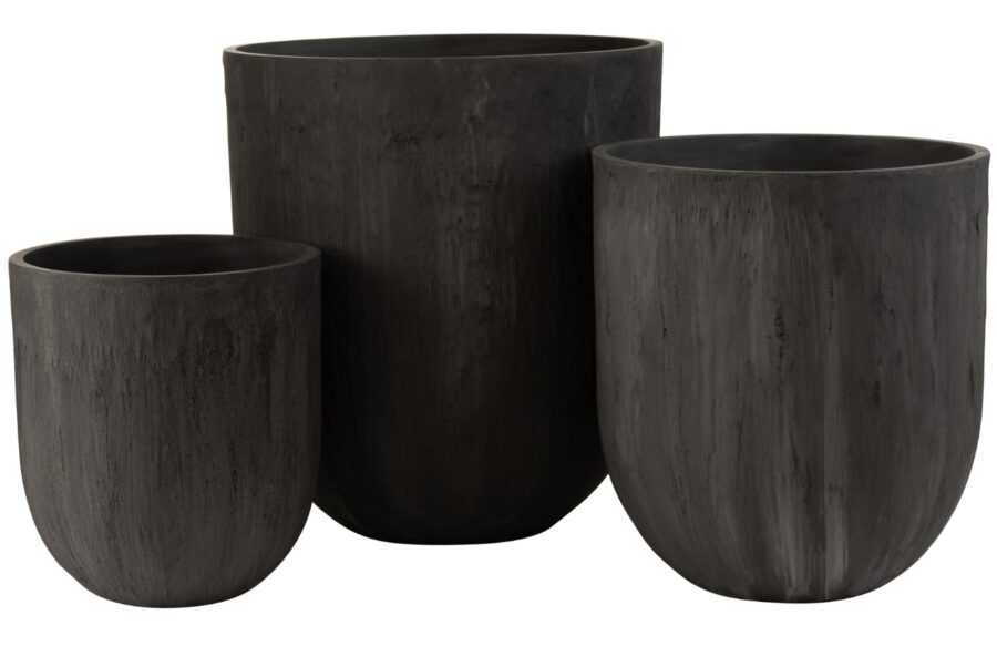 Set tří černých keramických květináčů J-line Flawi 57/47/37 cm