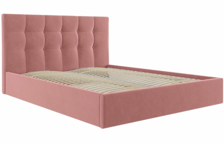 Růžová sametová dvoulůžková postel MICADONI Phaedra 140 x 200 cm