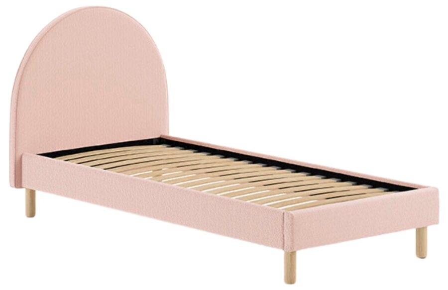 Růžová čalouněná bouclé postel Vipack Moon 90 x 200 cm