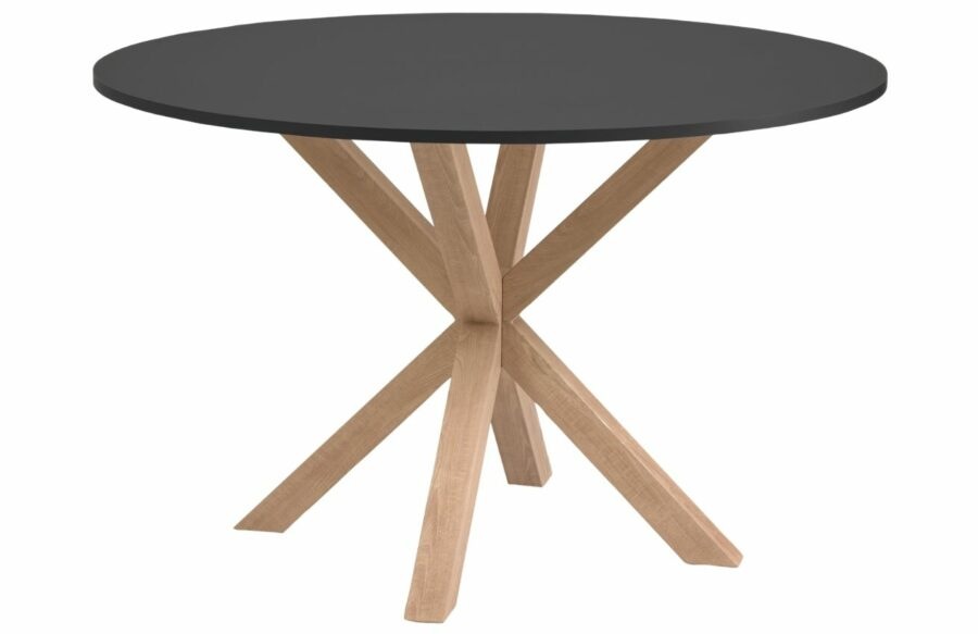 Černý lakovaný jídelní stůl Kave Home Argo 120 cm s přírodní kovovou podnoží