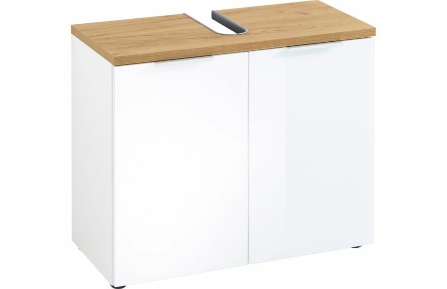Bílá umyvadlová skříňka Germania Pescara 70 x 34 cm s dubovou deskou