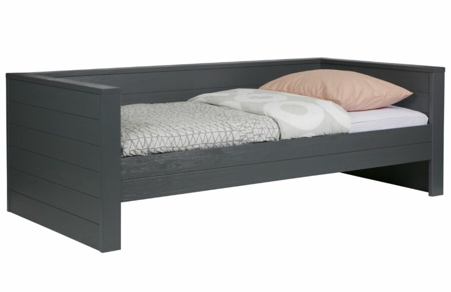 Hoorns Tmavě šedá borovicová postel Koben se zvýšeným okrajem 90x200 cm