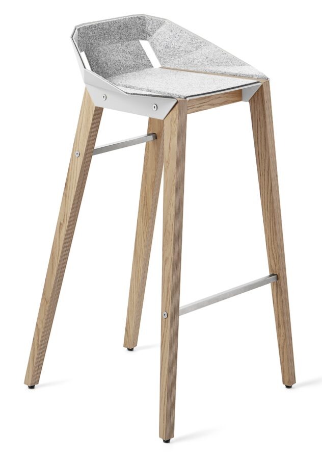 Bílá plstěná barová židle Tabanda DIAGO s dubovou podnoží 75 cm