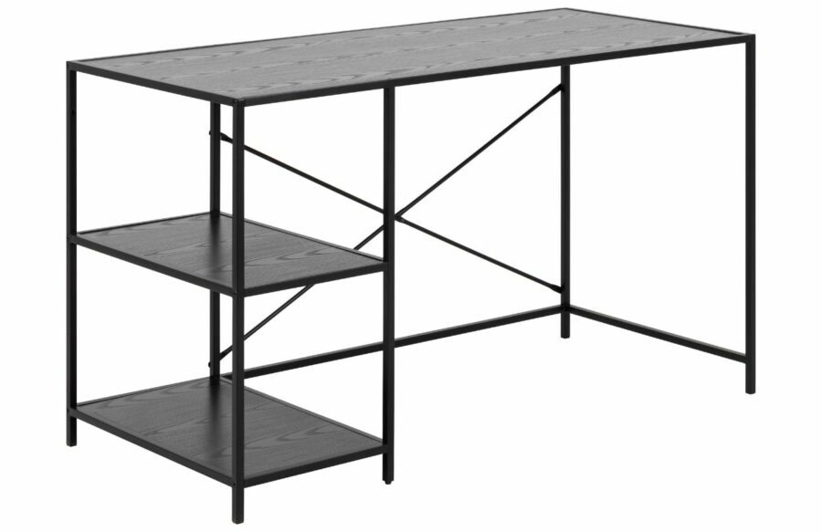 Scandi Černý jasanový pracovní stůl s policemi Darila 130 x 60 cm